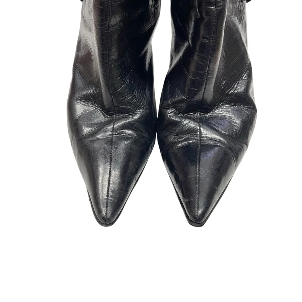 Dior Black Leather Pointed Toe Ankle Boots - Picture 7 of 11